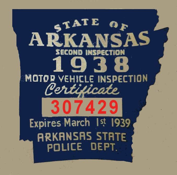 (image for) 1938 Arkansas Inspection Sticker early 1st Year